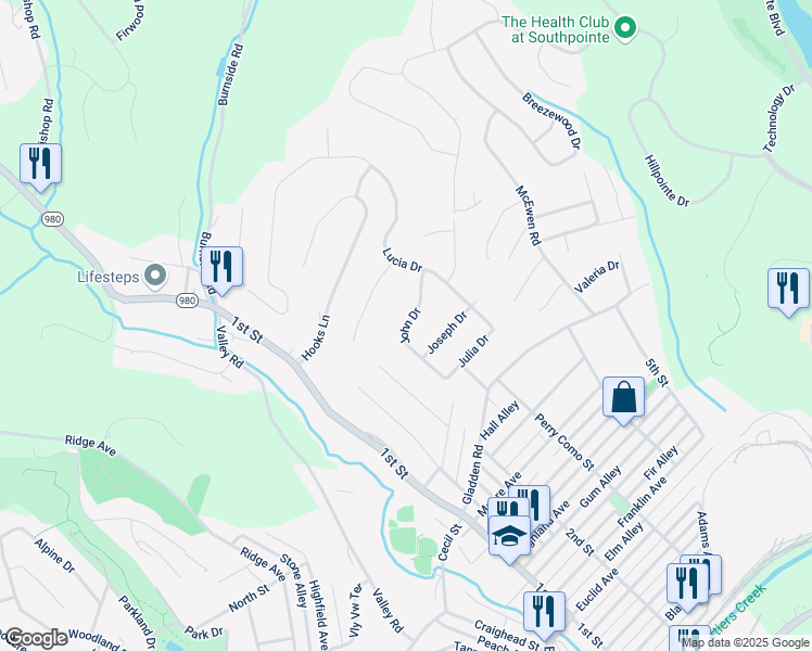 map of restaurants, bars, coffee shops, grocery stores, and more near 131 John Drive in Canonsburg