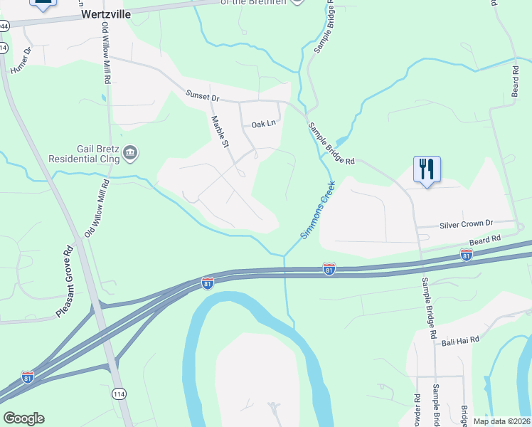 map of restaurants, bars, coffee shops, grocery stores, and more near 30 White Birch Avenue in Mechanicsburg