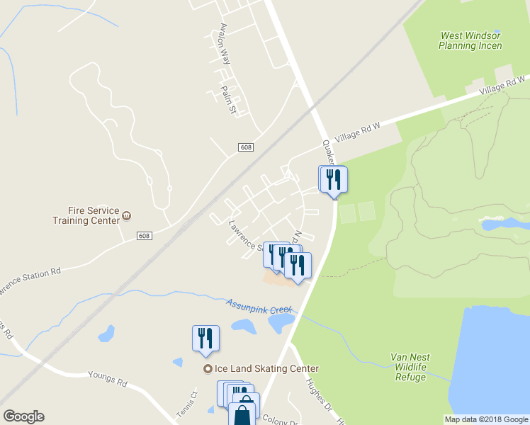 map of restaurants, bars, coffee shops, grocery stores, and more near 38 Drewes Court in Lawrence Township