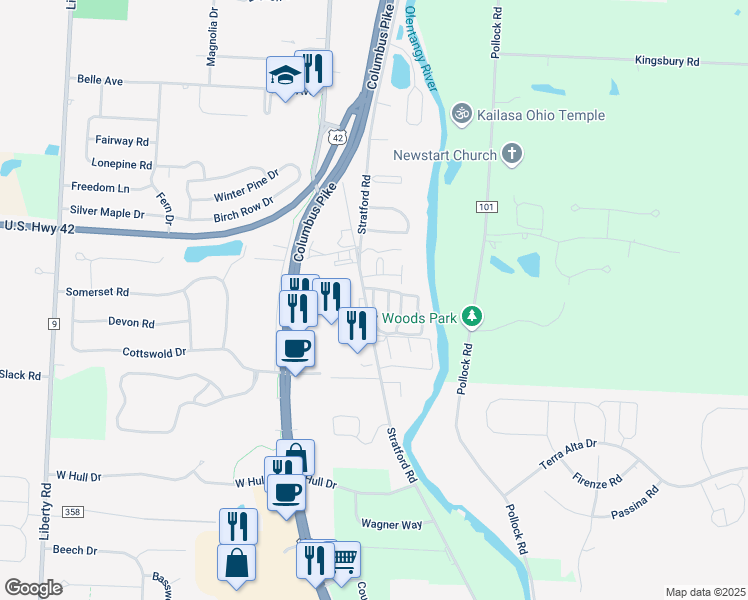 map of restaurants, bars, coffee shops, grocery stores, and more near 23 Sterling Ridge Drive in Delaware