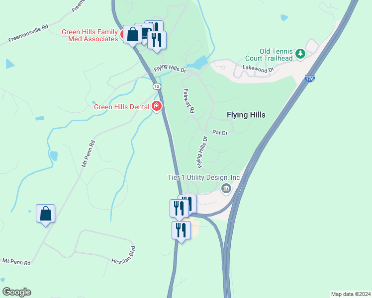 map of restaurants, bars, coffee shops, grocery stores, and more near 49 Muirfield Drive in Reading