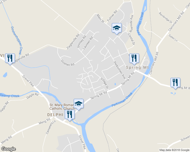 map of restaurants, bars, coffee shops, grocery stores, and more near 120 Village Drive in Schwenksville