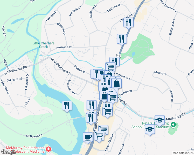 map of restaurants, bars, coffee shops, grocery stores, and more near 112 Moore Drive in McMurray