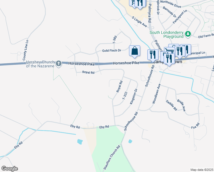 map of restaurants, bars, coffee shops, grocery stores, and more near 94 Knight Court in Palmyra