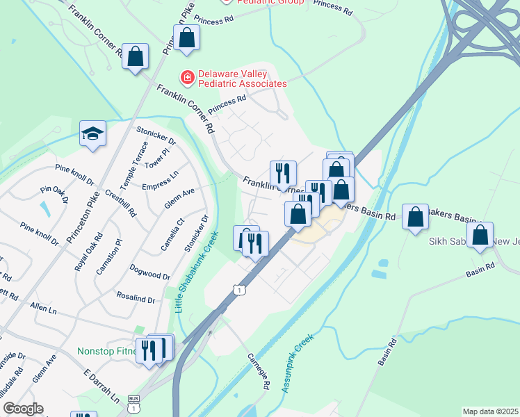 map of restaurants, bars, coffee shops, grocery stores, and more near 161 Franklin Corner Road in Lawrence Township