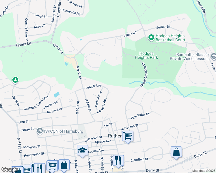 map of restaurants, bars, coffee shops, grocery stores, and more near 6780 Lehigh Avenue in Harrisburg