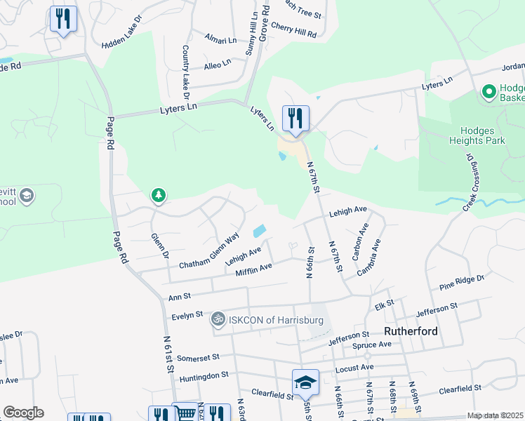 map of restaurants, bars, coffee shops, grocery stores, and more near 64360 Winwood Court in Harrisburg