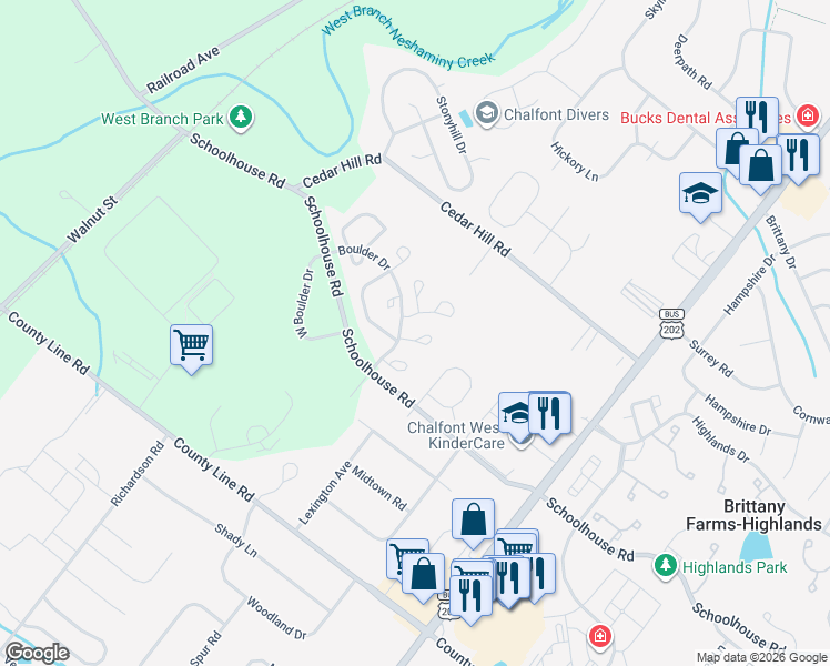 map of restaurants, bars, coffee shops, grocery stores, and more near 922 Monarch Court in Chalfont