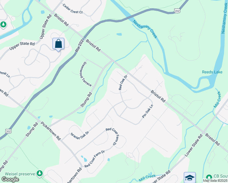 map of restaurants, bars, coffee shops, grocery stores, and more near 1234 Black Oak Court in Chalfont
