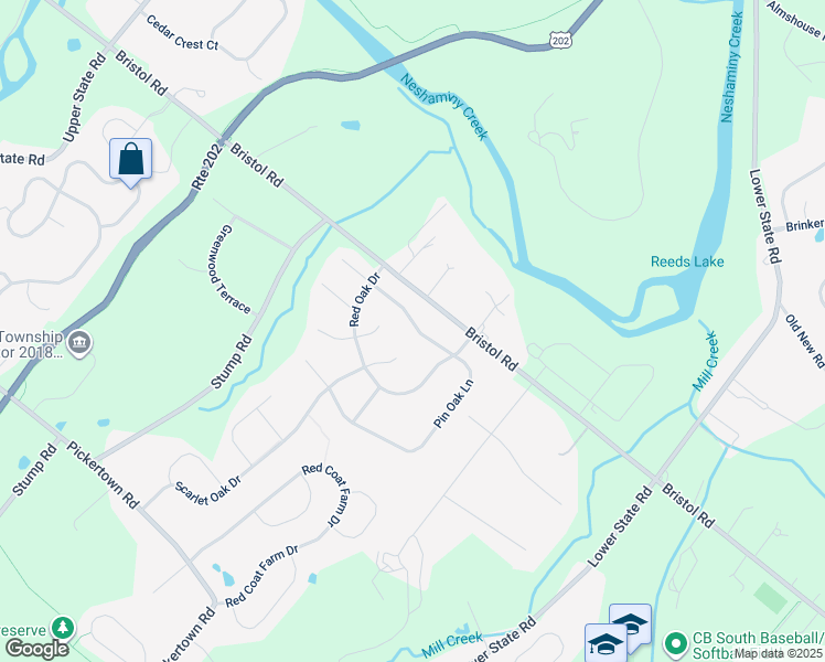 map of restaurants, bars, coffee shops, grocery stores, and more near 3490 Pin Oak Lane in Chalfont