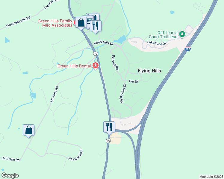 map of restaurants, bars, coffee shops, grocery stores, and more near 22 Muirfield Drive in Reading