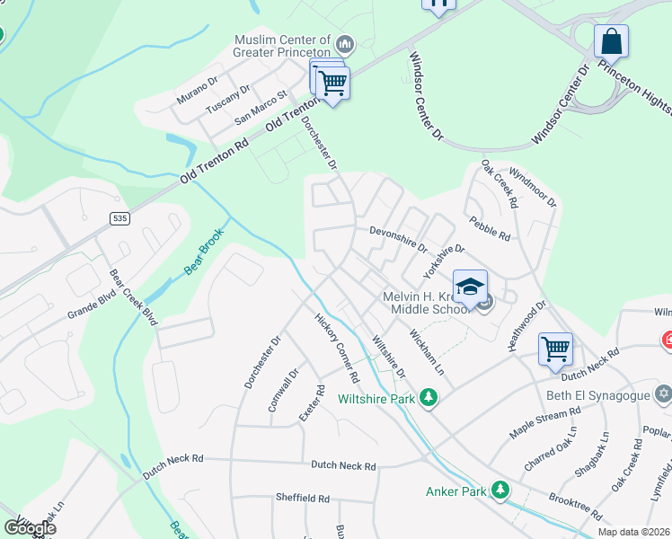 map of restaurants, bars, coffee shops, grocery stores, and more near 209 Dorchester Drive in East Windsor