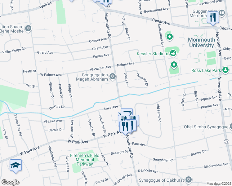 map of restaurants, bars, coffee shops, grocery stores, and more near 503 Monmouth Road in West Long Branch