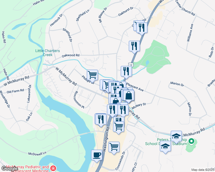 map of restaurants, bars, coffee shops, grocery stores, and more near 112 Moore Drive in McMurray