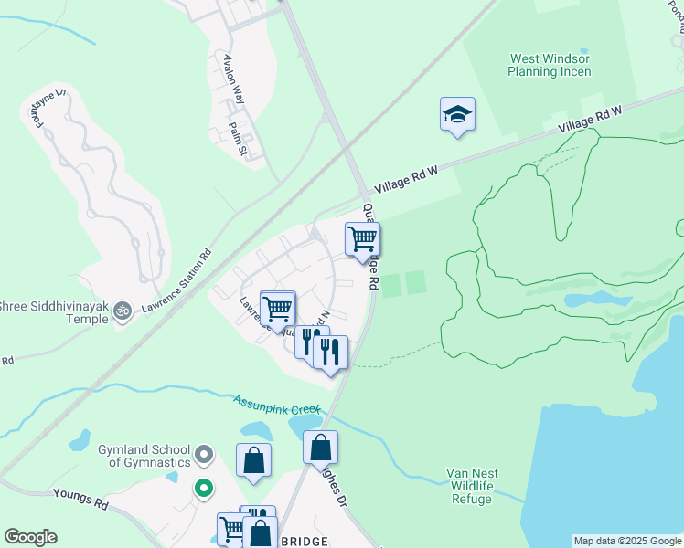 map of restaurants, bars, coffee shops, grocery stores, and more near 66 Lawrence Square Boulevard North in Lawrence Township