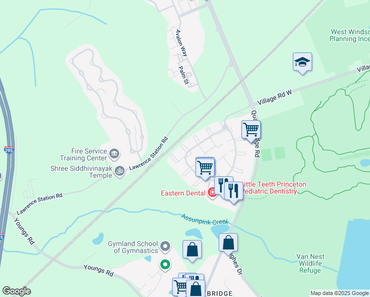 map of restaurants, bars, coffee shops, grocery stores, and more near 13 Gilpin Court in Lawrence Township