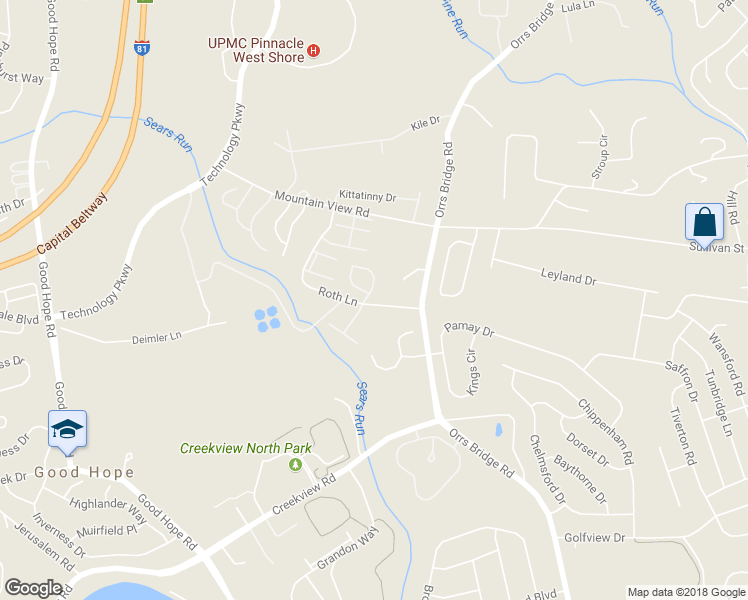 map of restaurants, bars, coffee shops, grocery stores, and more near 4100 Roth Farm Village Circle in Mechanicsburg
