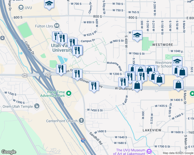 map of restaurants, bars, coffee shops, grocery stores, and more near 1231 South 580 West in Orem