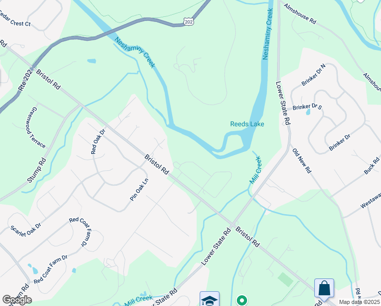 map of restaurants, bars, coffee shops, grocery stores, and more near Neshaminy Dell Dr in Doylestown