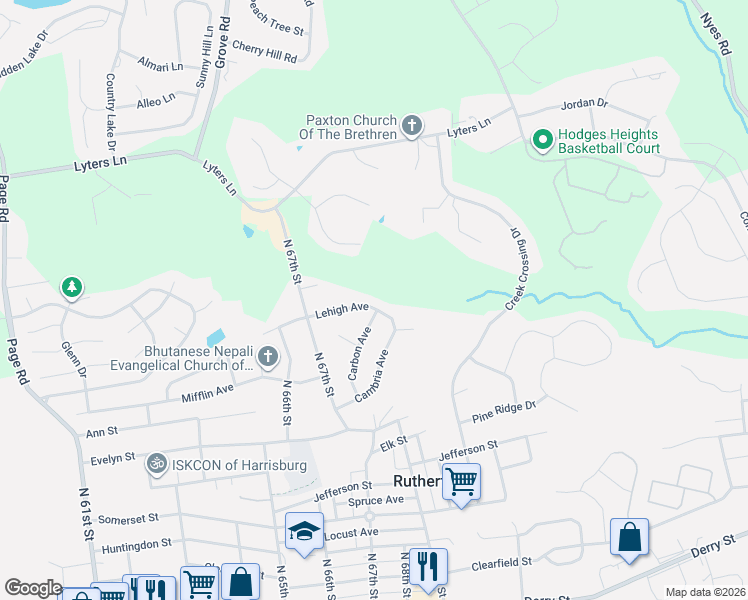 map of restaurants, bars, coffee shops, grocery stores, and more near 6768 Lehigh Avenue in Harrisburg
