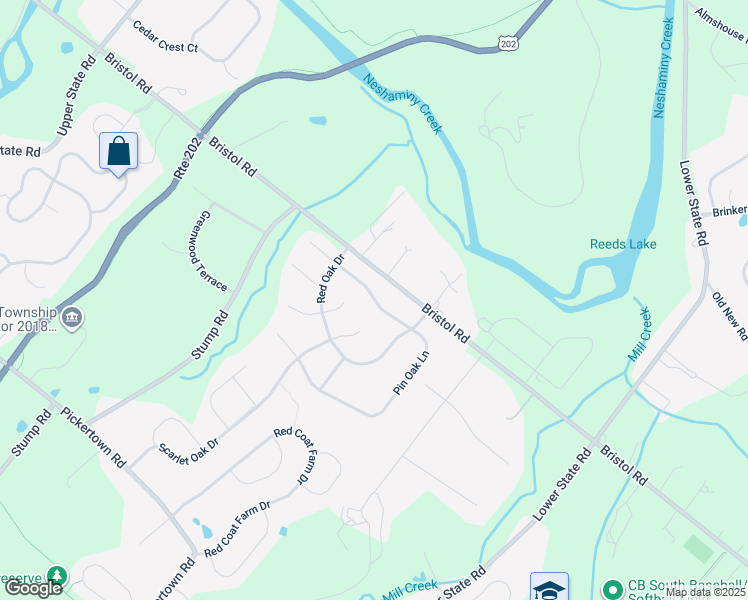 map of restaurants, bars, coffee shops, grocery stores, and more near 3490 Pin Oak Ln in Chalfont