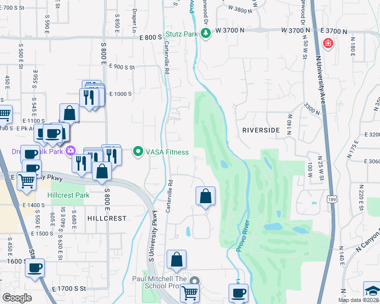 map of restaurants, bars, coffee shops, grocery stores, and more near 1206 S 1100 E in Orem