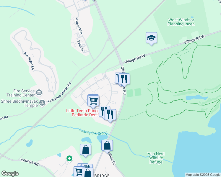 map of restaurants, bars, coffee shops, grocery stores, and more near 66 Lawrence Square Boulevard North in Lawrence Township