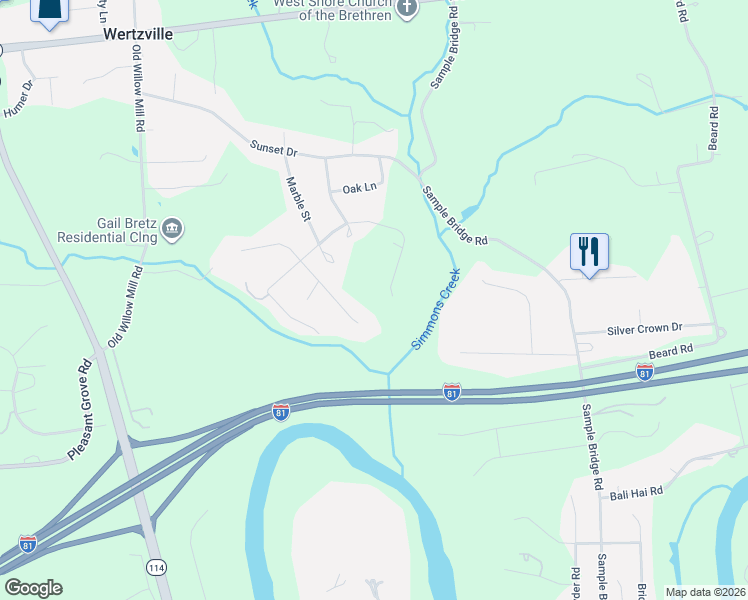 map of restaurants, bars, coffee shops, grocery stores, and more near 30 White Birch Ave in Mechanicsburg