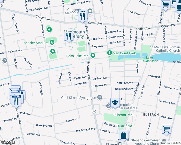 map of restaurants, bars, coffee shops, grocery stores, and more near 749 Norwood Avenue in Long Branch