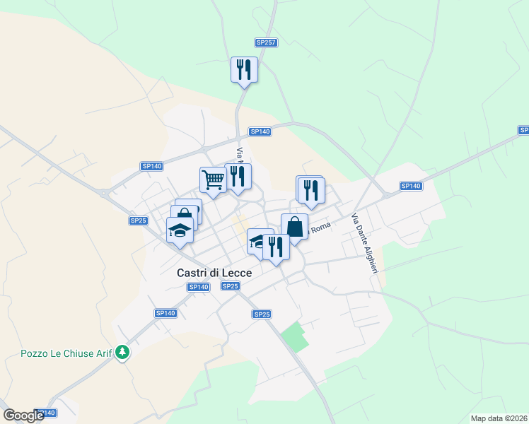 map of restaurants, bars, coffee shops, grocery stores, and more near 11 Via Salvo D'Acquisto in Provincia di Lecce
