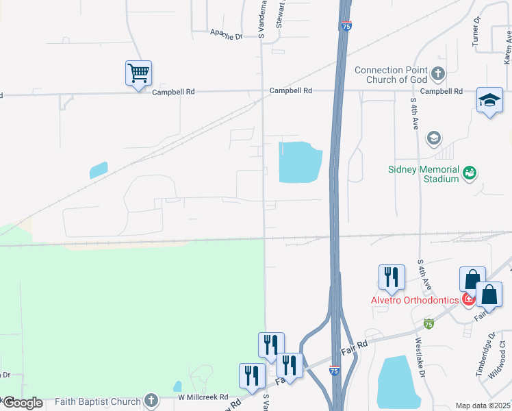map of restaurants, bars, coffee shops, grocery stores, and more near in Sidney