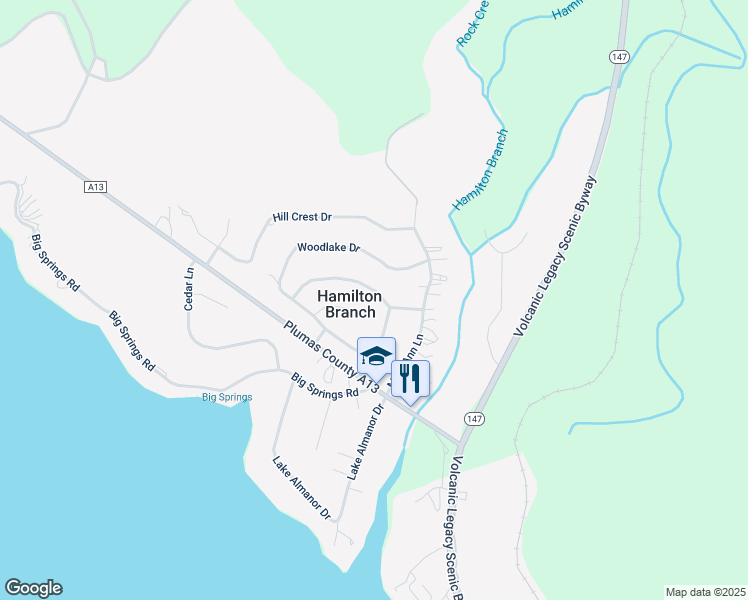 map of restaurants, bars, coffee shops, grocery stores, and more near 3646 Park Hill Drive in Hamilton Branch