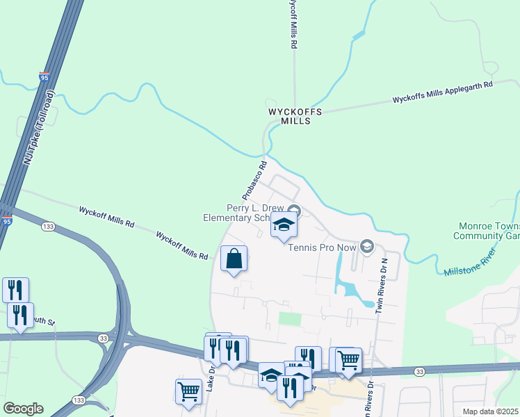 map of restaurants, bars, coffee shops, grocery stores, and more near 56 Probasco Road in East Windsor