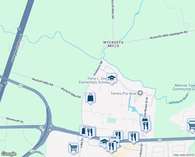 map of restaurants, bars, coffee shops, grocery stores, and more near 56 Probasco Road in East Windsor
