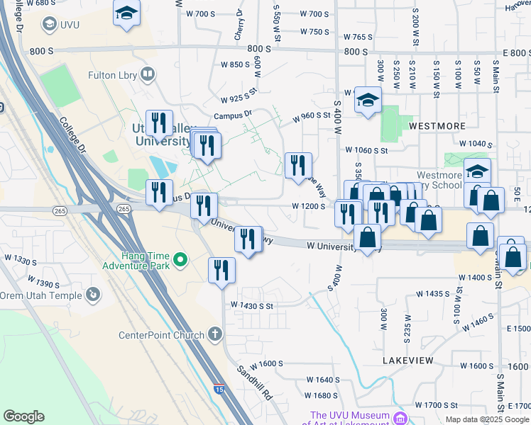 map of restaurants, bars, coffee shops, grocery stores, and more near 1219 South 580 West in Orem