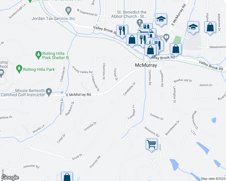 map of restaurants, bars, coffee shops, grocery stores, and more near 518 East McMurray Road in McMurray