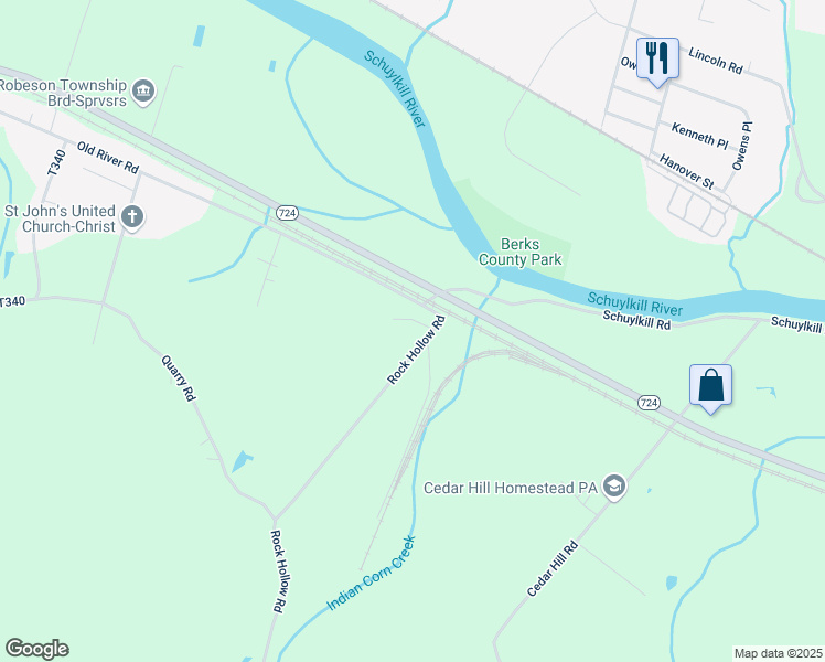 map of restaurants, bars, coffee shops, grocery stores, and more near 1650 Rock Hollow Road in Birdsboro