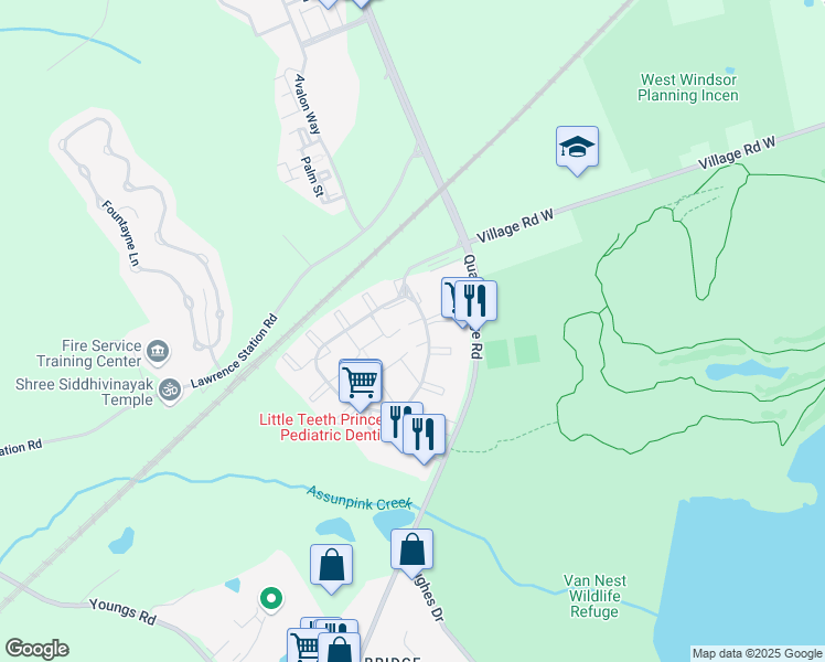 map of restaurants, bars, coffee shops, grocery stores, and more near 66 Lawrence Square Boulevard North in Lawrence Township