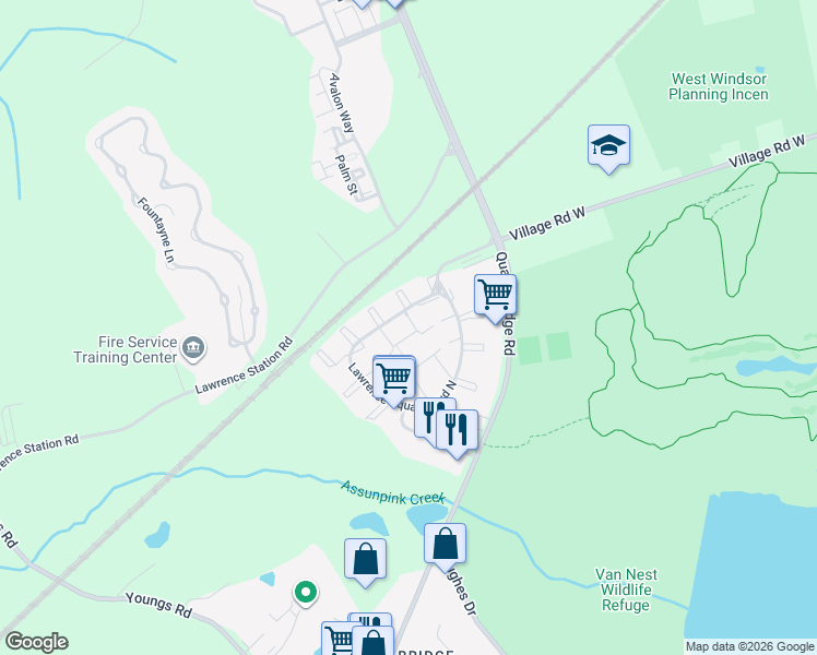 map of restaurants, bars, coffee shops, grocery stores, and more near 80 Drewes Court in Lawrence Township