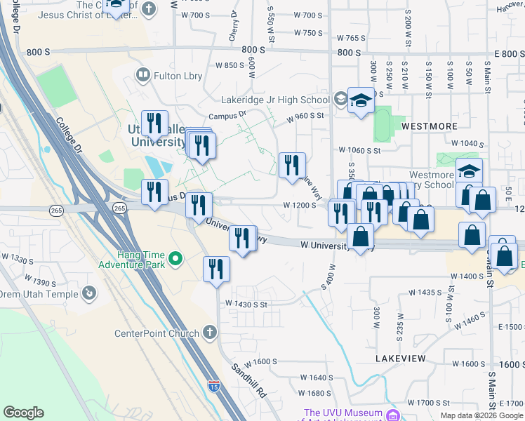 map of restaurants, bars, coffee shops, grocery stores, and more near 1231 South 580 West in Orem