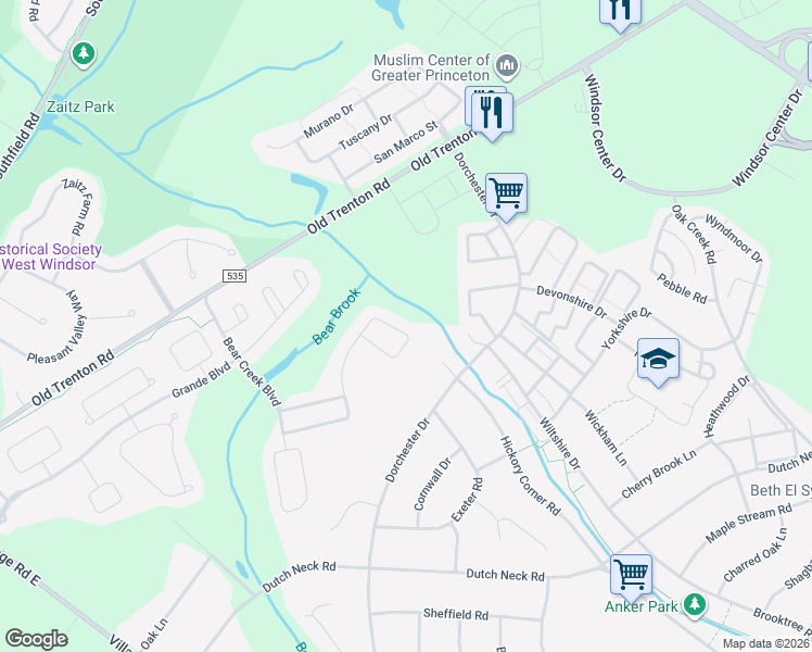 map of restaurants, bars, coffee shops, grocery stores, and more near 379 Blanketflower Lane in West Windsor Township