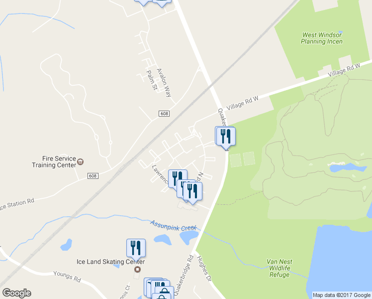 map of restaurants, bars, coffee shops, grocery stores, and more near 7 Drewes Court in Lawrence Township