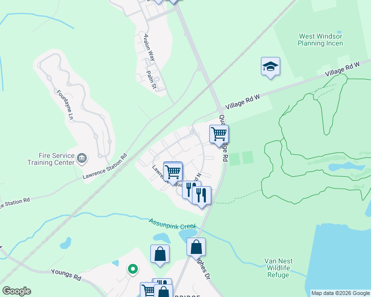 map of restaurants, bars, coffee shops, grocery stores, and more near 7 Drewes Court in Lawrence Township