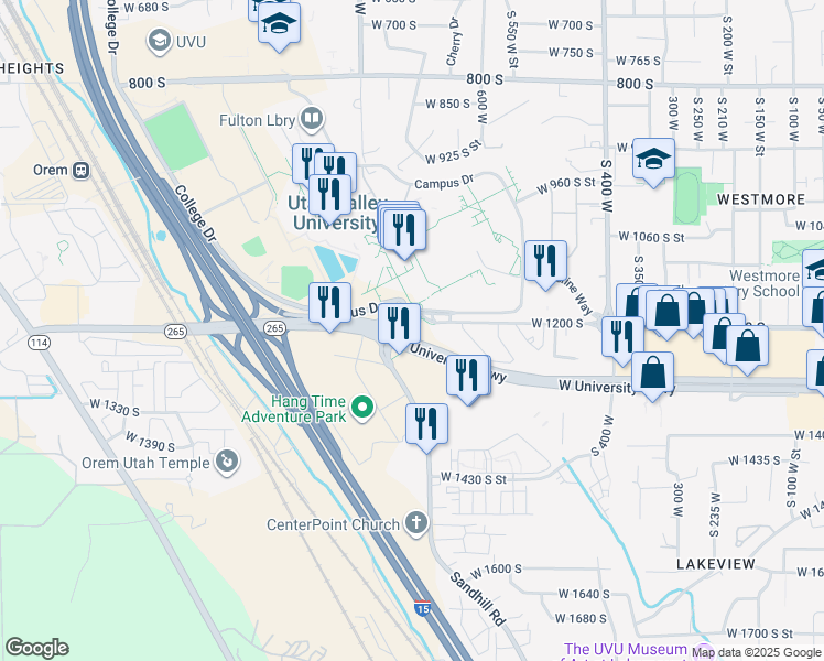 map of restaurants, bars, coffee shops, grocery stores, and more near 705 West 1200 South Street in Orem