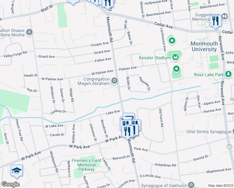 map of restaurants, bars, coffee shops, grocery stores, and more near 503 Monmouth Road in West Long Branch