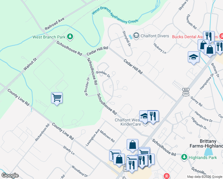 map of restaurants, bars, coffee shops, grocery stores, and more near 922 Monarch Court in Chalfont