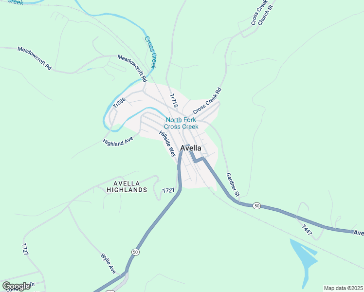 map of restaurants, bars, coffee shops, grocery stores, and more near 1610 Avella Road in Avella