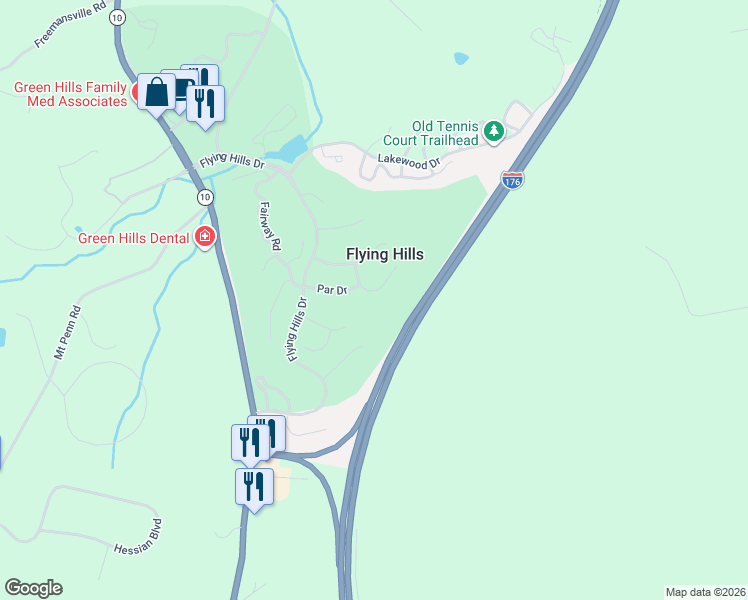 map of restaurants, bars, coffee shops, grocery stores, and more near 35 Eagle Lane in Reading