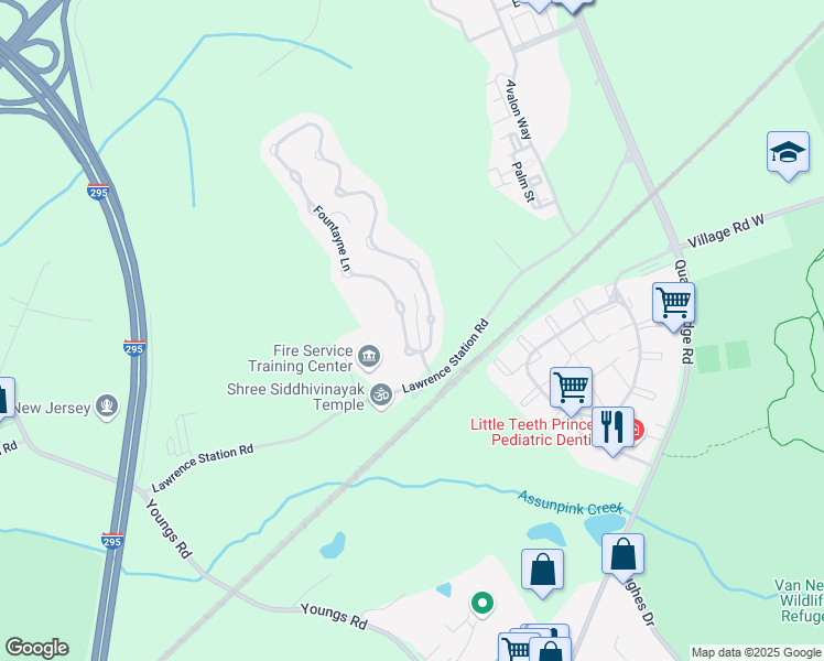 map of restaurants, bars, coffee shops, grocery stores, and more near 343 Fountayne Lane in Lawrence Township