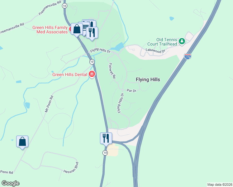 map of restaurants, bars, coffee shops, grocery stores, and more near 45 Muirfield Drive in Reading